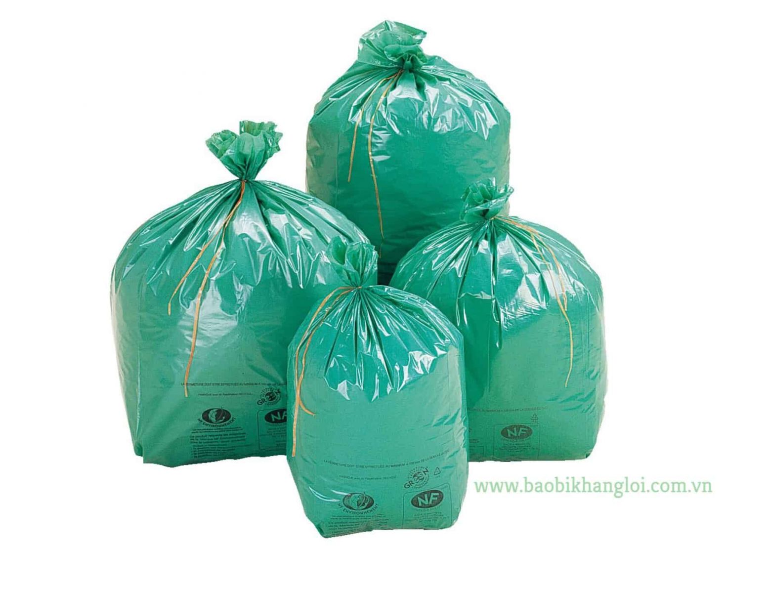 túi bóng đựng rác màu xanh lá cây